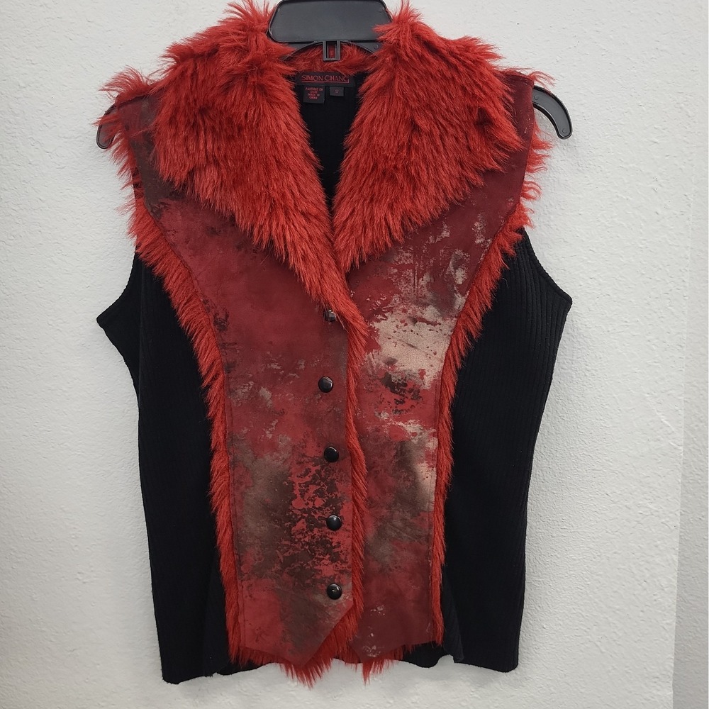 Vintage Avant-garde Simon Chang Vest, 80s/90s, Red/Black, Size Small
